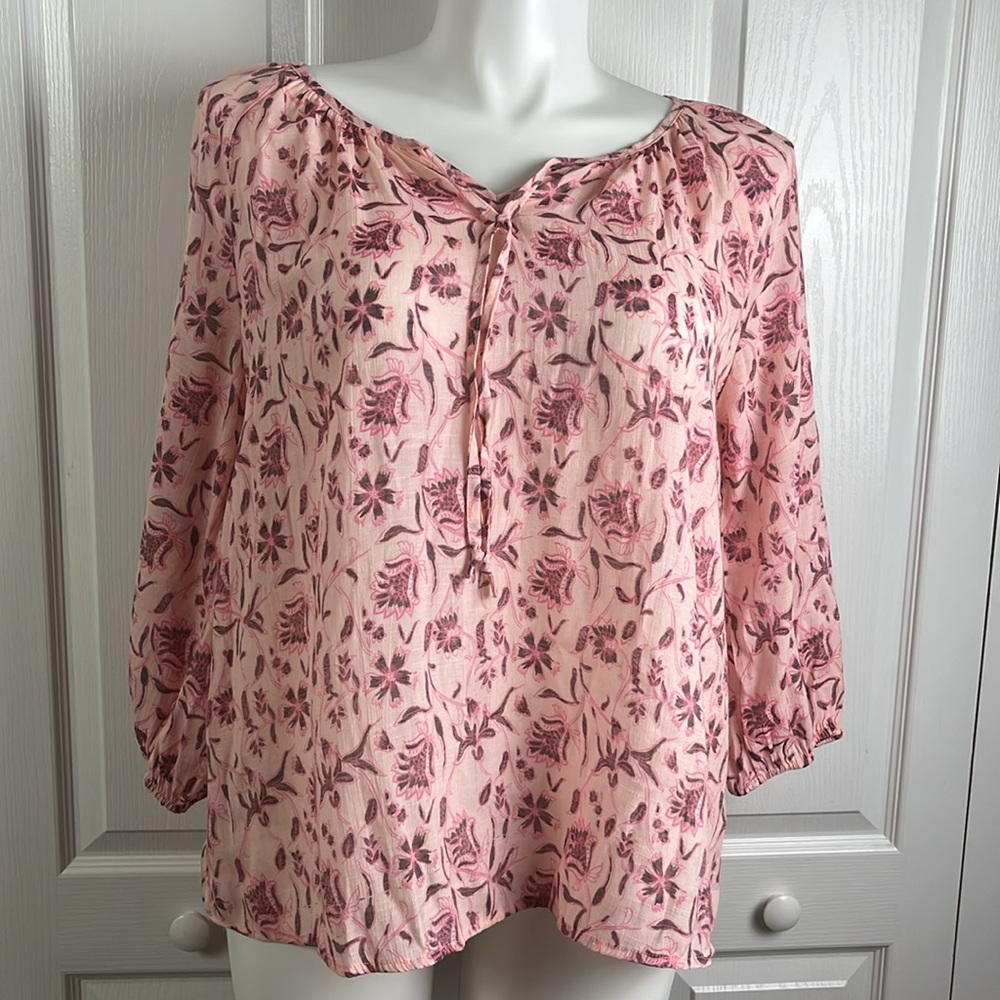 Pink And Gray Floral Lightweight Top